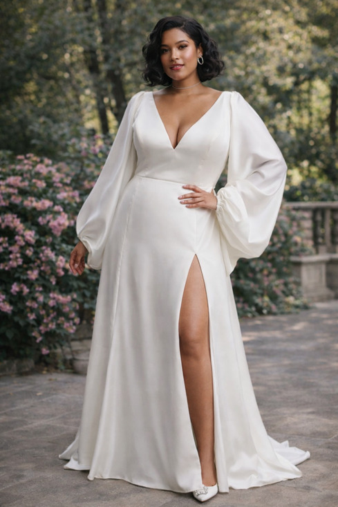 willowby Dresses & Skirts - Willowby Sorvette Wedding Dress Size 12 Ivory Long Sleeve V Neck Gown
